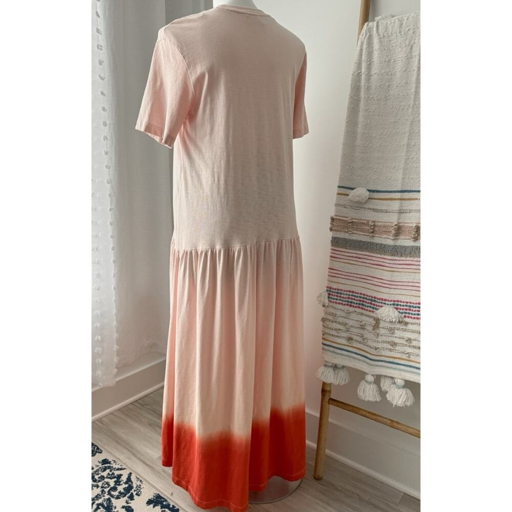 Free People Pink Orange Ombré Dip Dye Short Sleeve Slouchy Maxi Dress Medium - Picture 4 of 13